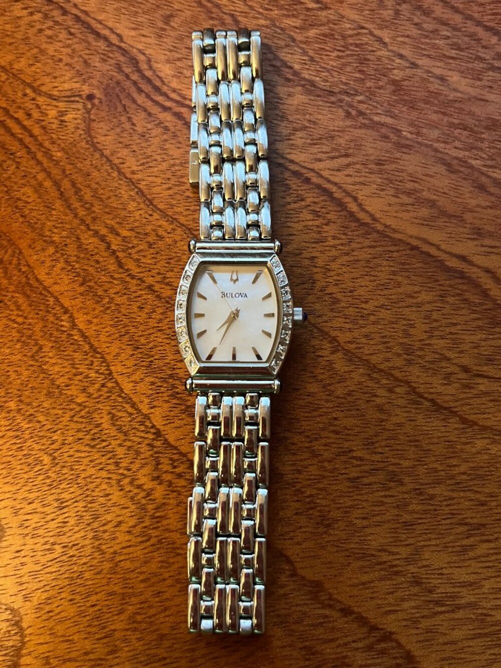 Vintage Bulova Diamond Accented Stainless Steel Ladies Watch